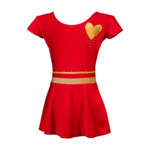 gimnastični dres vijolične barve z rdečim srcem